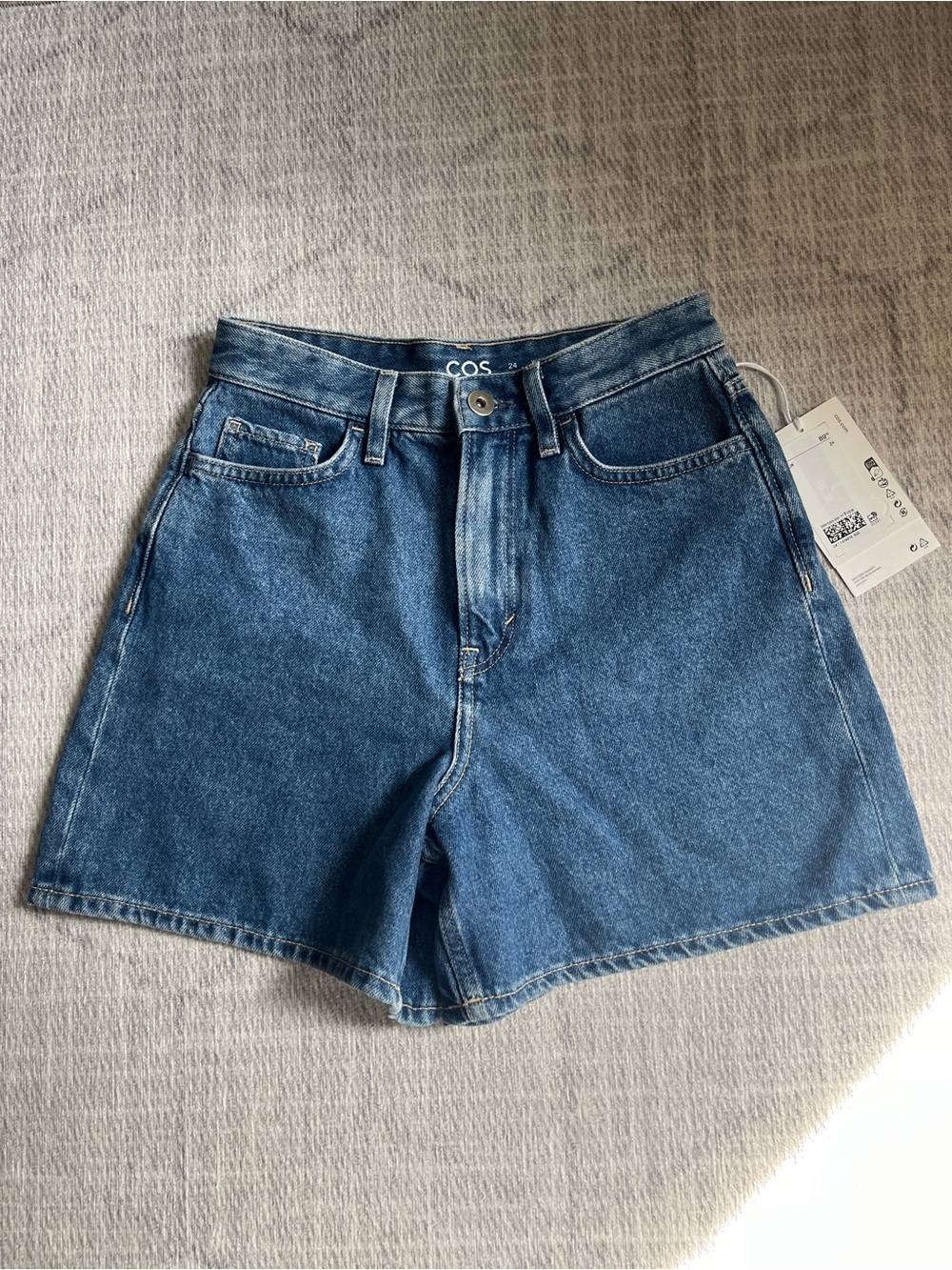 COS Denim High-Rise Jean Shorts in Medium Blue
